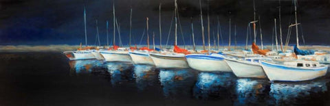 Fishing Boats at the Marina White Modern Wood Framed Art Print with Double Matting by Atelier B Art Studio