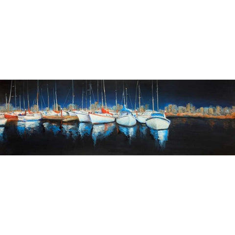 Evening at the Marina Gold Ornate Wood Framed Art Print with Double Matting by Atelier B Art Studio