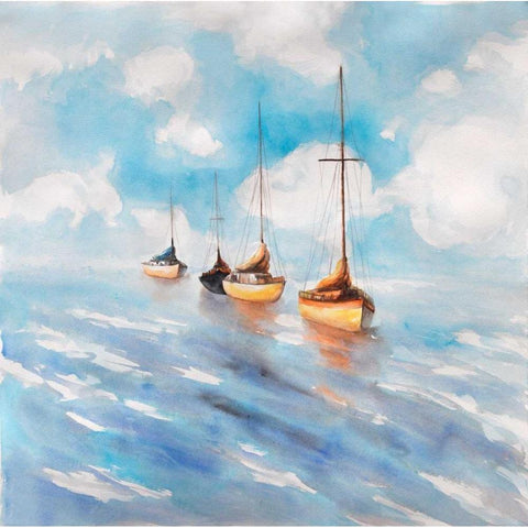 Sailboats in the Sea Gold Ornate Wood Framed Art Print with Double Matting by Atelier B Art Studio