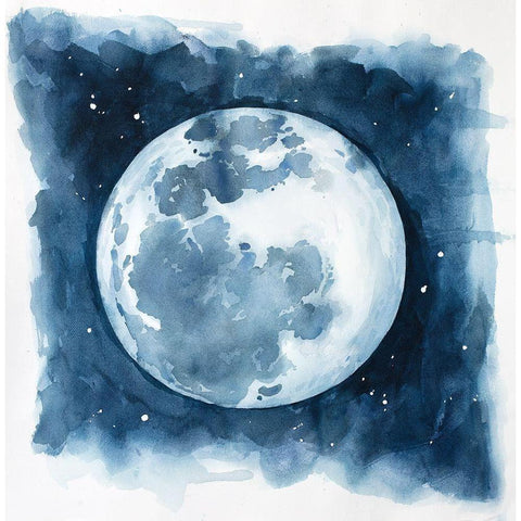 Watercolor Blue Moon White Modern Wood Framed Art Print by Atelier B Art Studio