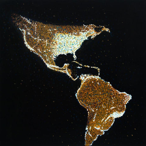 AMERICAN CONTINENT AT NIGHT Gold Ornate Wood Framed Art Print with Double Matting by Atelier B Art Studio