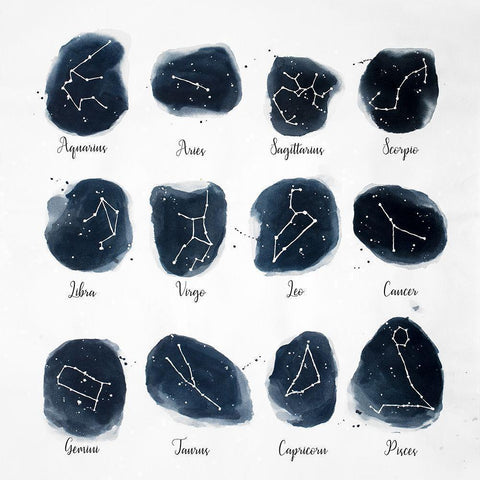 CONSTELLATIONS ZODIAC SIGN White Modern Wood Framed Art Print by Atelier B Art Studio