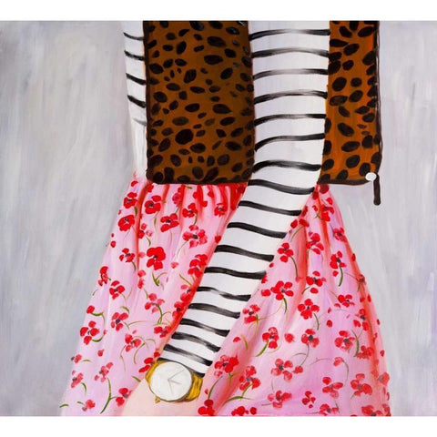 Fashionable Woman with a Leopard Bag White Modern Wood Framed Art Print by Atelier B Art Studio