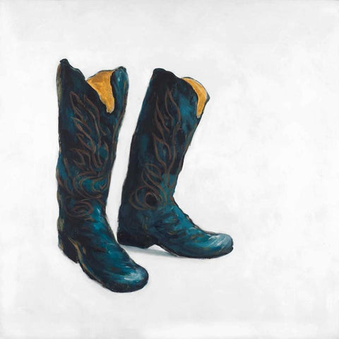 Cowboy Boots in Leather Black Modern Wood Framed Art Print with Double Matting by Atelier B Art Studio