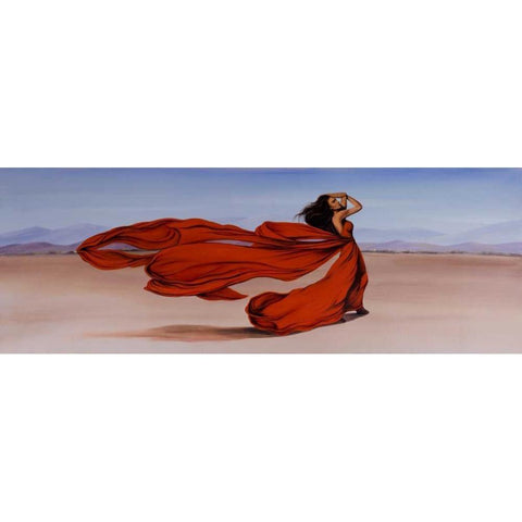 Woman Long Red Dress in the Desert Black Modern Wood Framed Art Print with Double Matting by Atelier B Art Studio