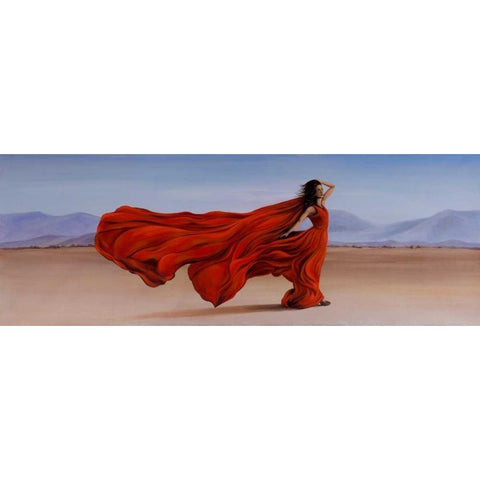 Woman Red Dress in the Desert Black Modern Wood Framed Art Print with Double Matting by Atelier B Art Studio