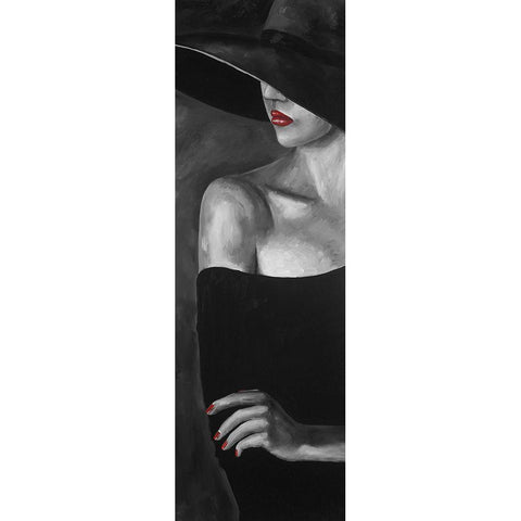 Mysterious Woman with a Hat Black Modern Wood Framed Art Print with Double Matting by Atelier B Art Studio