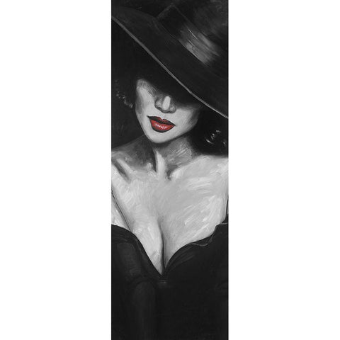 Mysterious Red Lips Lady Black Modern Wood Framed Art Print with Double Matting by Atelier B Art Studio