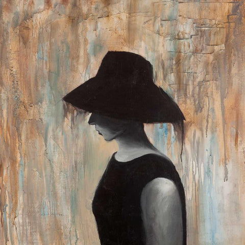 Audrey Hepburn with a Big Hat Black Modern Wood Framed Art Print by Atelier B Art Studio