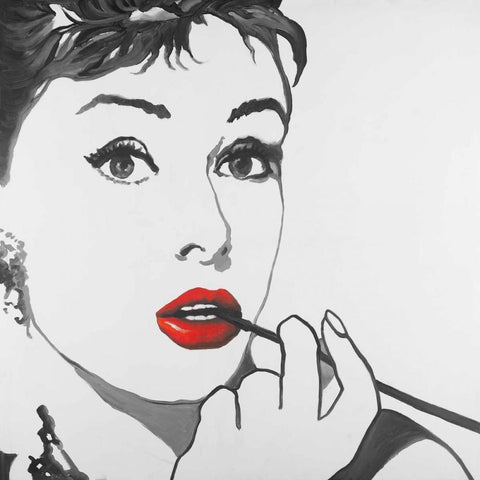 Audrey Hepburn Outline Style Black Modern Wood Framed Art Print with Double Matting by Atelier B Art Studio