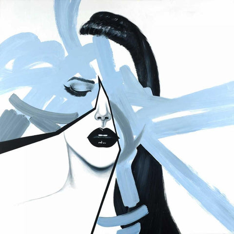 Abstract Blue Woman Portrait White Modern Wood Framed Art Print by Atelier B Art Studio