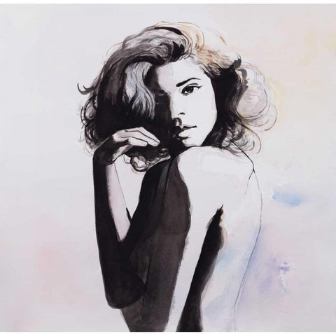 Watercolor Beautiful Young Woman White Modern Wood Framed Art Print by Atelier B Art Studio