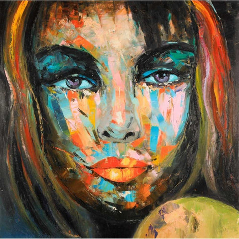 Colorful Woman Portrait Black Modern Wood Framed Art Print by Atelier B Art Studio