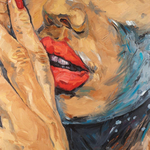 Shushing Lips Closeup White Modern Wood Framed Art Print with Double Matting by Atelier B Art Studio