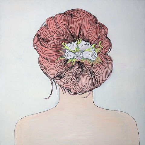 LADY WITH FLOWERS IN HER HAIR White Modern Wood Framed Art Print with Double Matting by Atelier B Art Studio