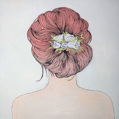 LADY WITH FLOWERS IN HER HAIR Black Modern Wood Framed Art Print by Atelier B Art Studio