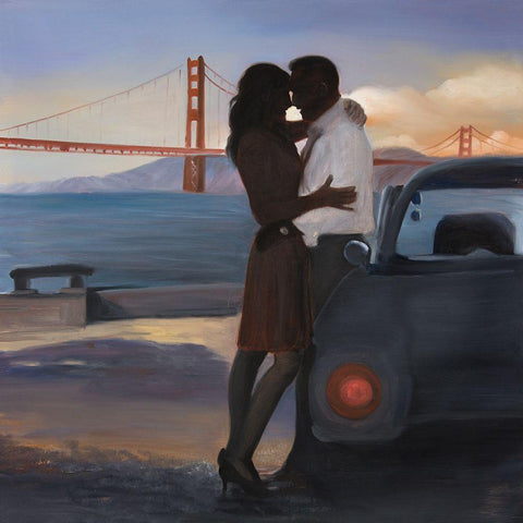A LOVING COUPLE IN SAN FRANCISCO Black Modern Wood Framed Art Print with Double Matting by Atelier B Art Studio