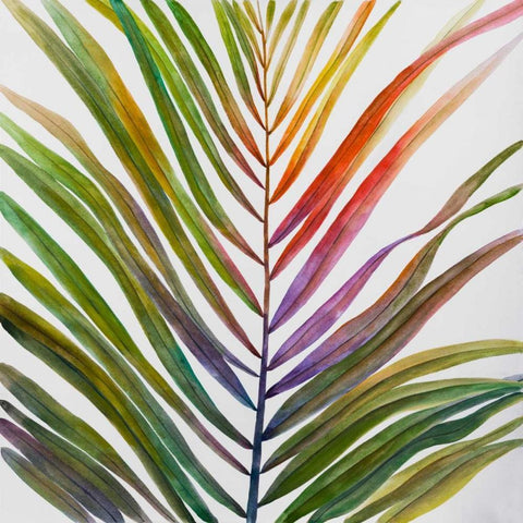Watercolor Tropical Palm Leave Black Ornate Wood Framed Art Print with Double Matting by Atelier B Art Studio