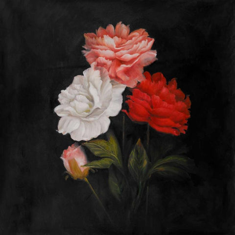 Small Bouquet of Roses Black Modern Wood Framed Art Print with Double Matting by Atelier B Art Studio