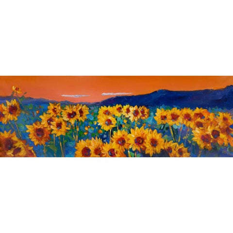 Sunset on Sunflower Fields White Modern Wood Framed Art Print by Atelier B Art Studio