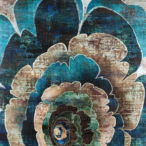 BLUE FLOWER MONTAGE Black Modern Wood Framed Art Print with Double Matting by Atelier B Art Studio