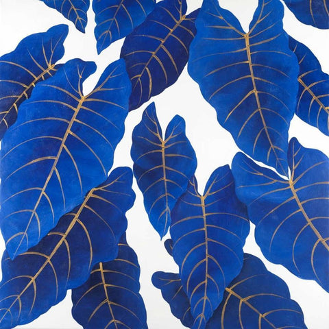 Tropical Abstract Blue Leaves White Modern Wood Framed Art Print by Atelier B Art Studio