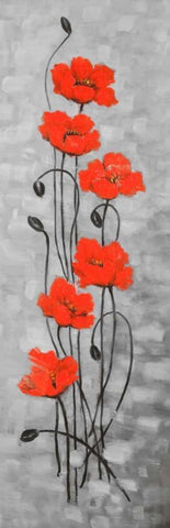 Small Red Flowers White Modern Wood Framed Art Print with Double Matting by Atelier B Art Studio