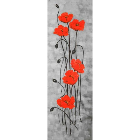 Red Flowers and Buds Black Modern Wood Framed Art Print by Atelier B Art Studio