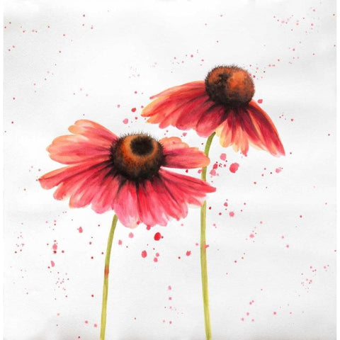 Red Daisies Gold Ornate Wood Framed Art Print with Double Matting by Atelier B Art Studio