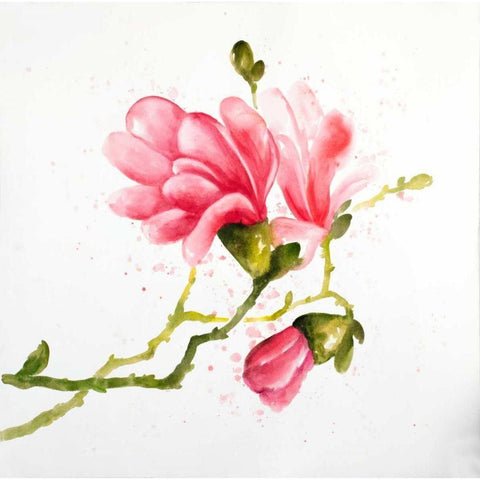 Magnolia Flowers White Modern Wood Framed Art Print by Atelier B Art Studio