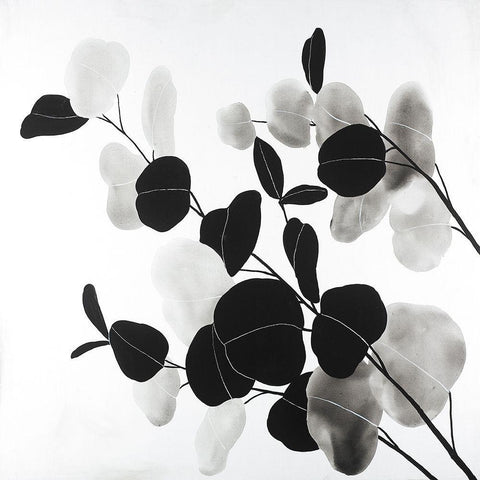 Grayscale Branches with Round Shape Leaves Black Ornate Wood Framed Art Print with Double Matting by Atelier B Art Studio