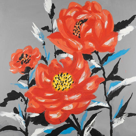 THREE PINK FLOWERS Gold Ornate Wood Framed Art Print with Double Matting by Atelier B Art Studio