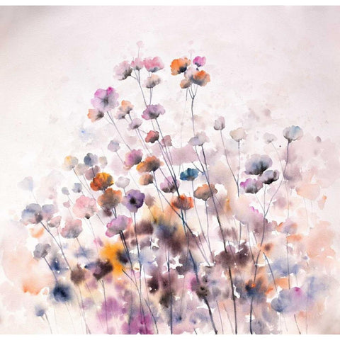 Wild Flowers Black Modern Wood Framed Art Print with Double Matting by Atelier B Art Studio