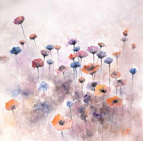 Small Wild Flowers White Modern Wood Framed Art Print with Double Matting by Atelier B Art Studio