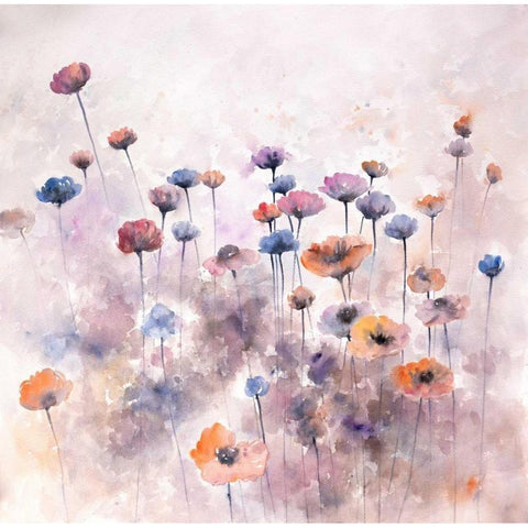 Small Wild Flowers Black Modern Wood Framed Art Print with Double Matting by Atelier B Art Studio