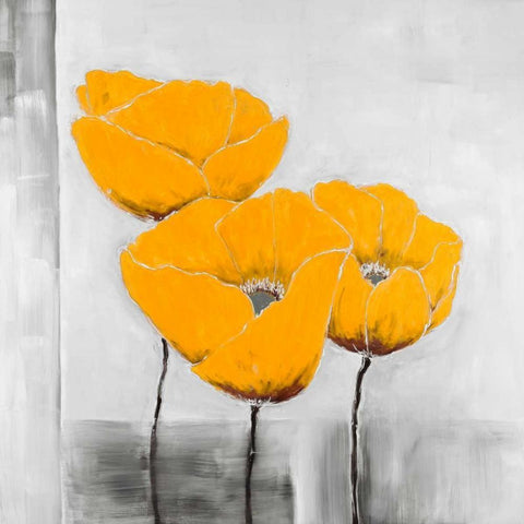 Yellow Flowers White Modern Wood Framed Art Print with Double Matting by Atelier B Art Studio