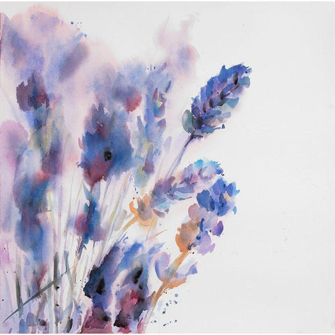 Watercolor Lavender Flowers with Blur Effect Black Modern Wood Framed Art Print with Double Matting by Atelier B Art Studio