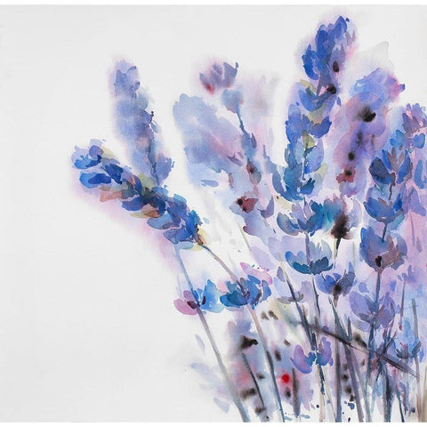 Watercolor Lavender Flowers Black Modern Wood Framed Art Print with Double Matting by Atelier B Art Studio