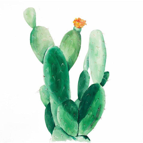 Watercolor Paddle Cactus with Flower White Modern Wood Framed Art Print by Atelier B Art Studio