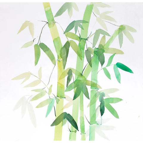 WATERCOLOR BAMBOO WITH LEAVES Black Modern Wood Framed Art Print with Double Matting by Atelier B Art Studio