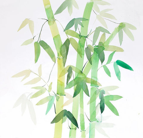 WATERCOLOR BAMBOO WITH LEAVES White Modern Wood Framed Art Print with Double Matting by Atelier B Art Studio