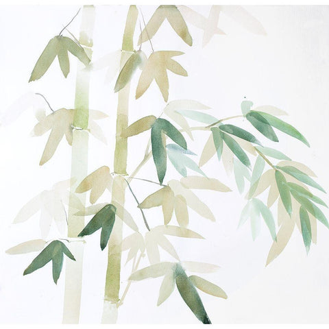 WATERCOLOR BAMBOO LEAVES AND BRANCHES Gold Ornate Wood Framed Art Print with Double Matting by Atelier B Art Studio