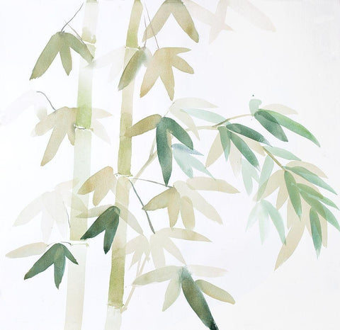 WATERCOLOR BAMBOO LEAVES AND BRANCHES White Modern Wood Framed Art Print with Double Matting by Atelier B Art Studio