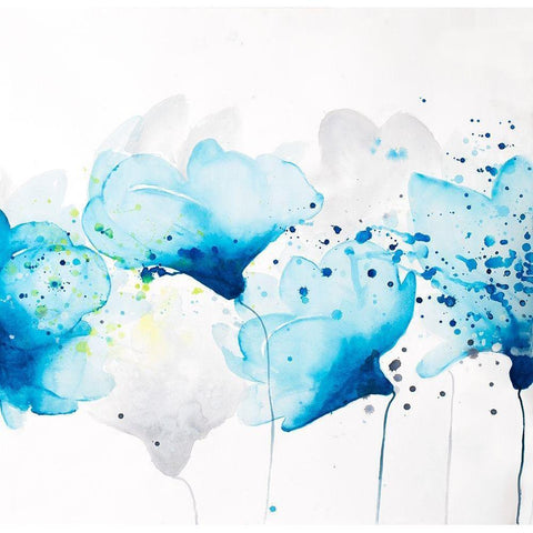 WATERCOLOR PAINT SPLASH FLOWERS Black Modern Wood Framed Art Print with Double Matting by Atelier B Art Studio