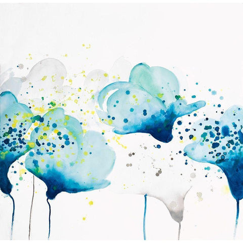 DOTTED PAINT SPLASH FLOWERS Black Modern Wood Framed Art Print with Double Matting by Atelier B Art Studio