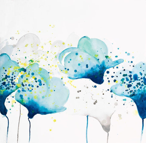 DOTTED PAINT SPLASH FLOWERS Black Ornate Wood Framed Art Print with Double Matting by Atelier B Art Studio