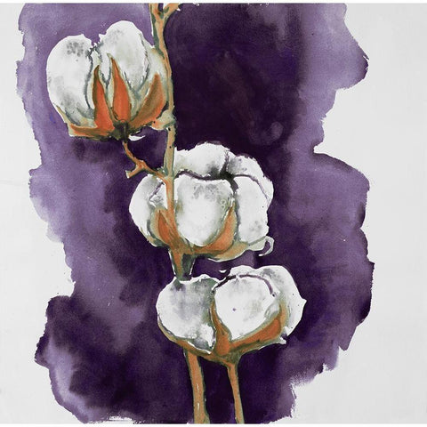 Watercolor purple cotton flowers White Modern Wood Framed Art Print by Atelier B Art Studio