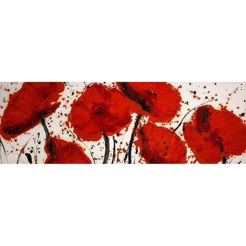 ABSTRACT PAINT SPLASH RED FLOWERS Black Modern Wood Framed Art Print by Atelier B Art Studio