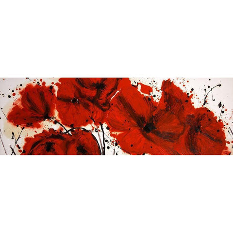 ABSTRACT RED FLOWERS FIELD Black Modern Wood Framed Art Print by Atelier B Art Studio