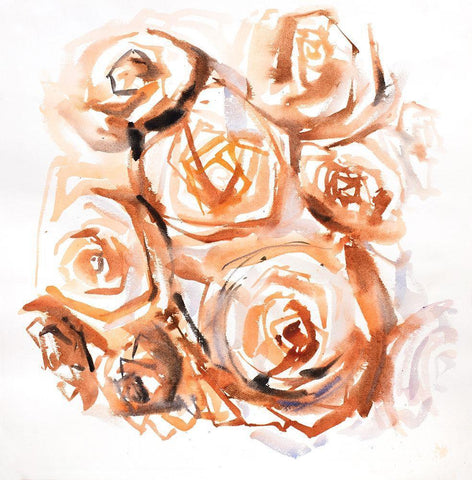 ABSTRACT ROSES WITH SEPIA STYLE White Modern Wood Framed Art Print with Double Matting by Atelier B Art Studio